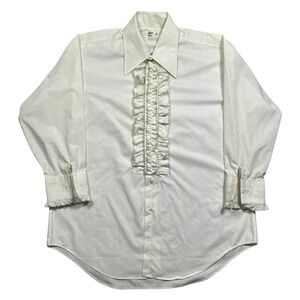 Vtg After Six Mens White Ruffle Front Tuxedo Shirt Long Sleeve 17 34 60s 70s